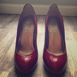 BCBG Red & Black Patent Leather Heels, Size 7.5